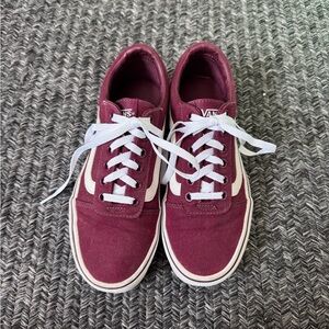 Vans Women's Maroon and White Sneakers